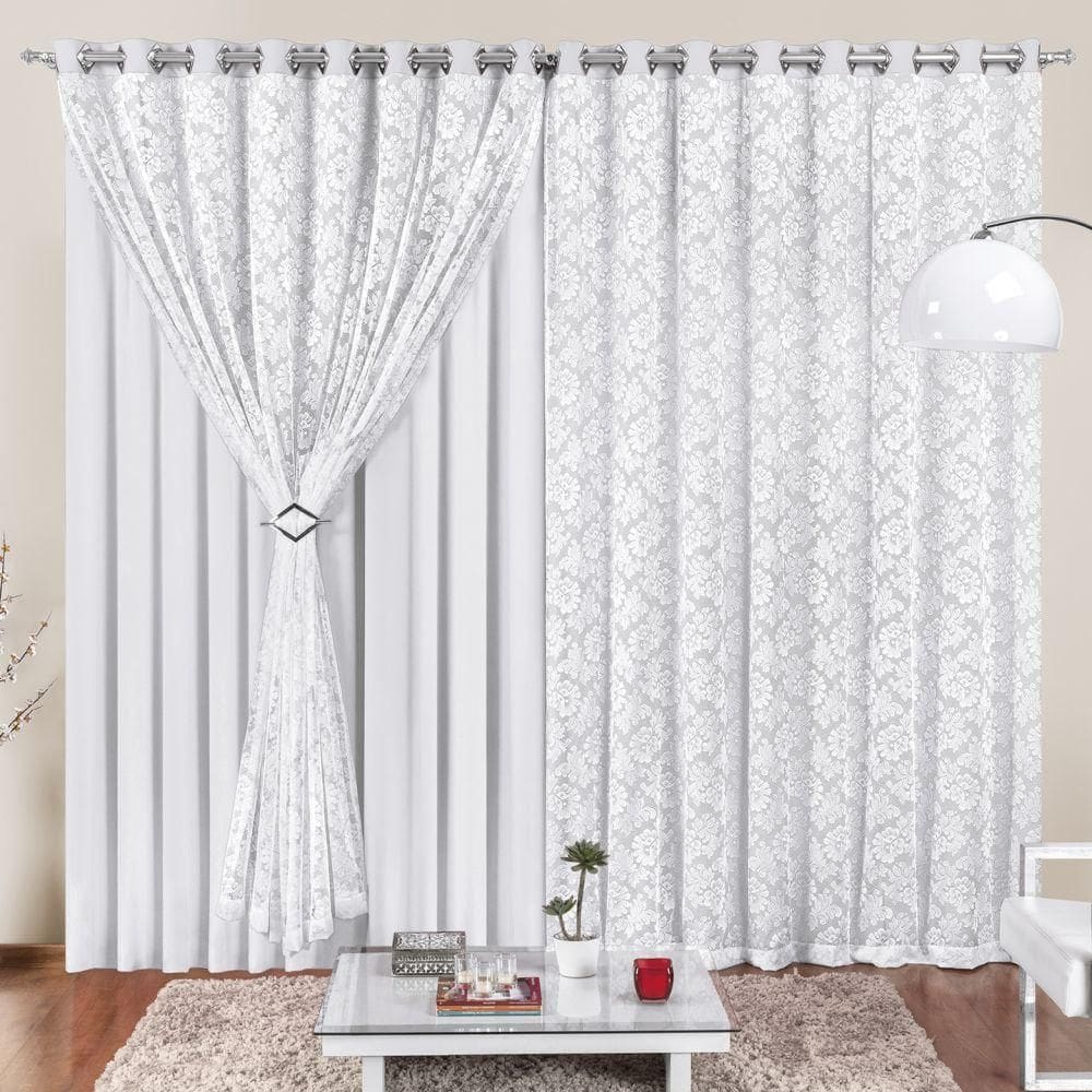 Cortina 2 Mts Sala Quarto Malha Renda Para Trilho Suisso Baratissima Branca