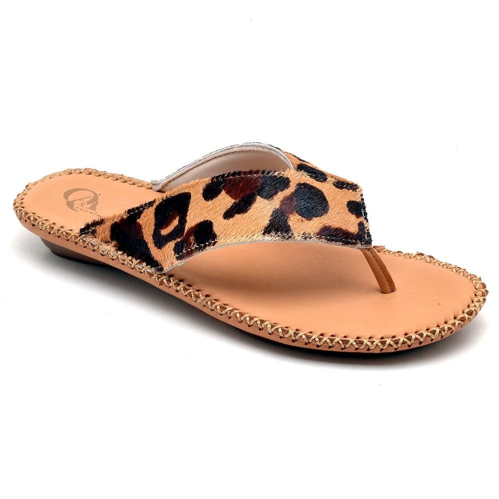 Rasteira Feminina Couro Dedo Estampada Onça Moderna