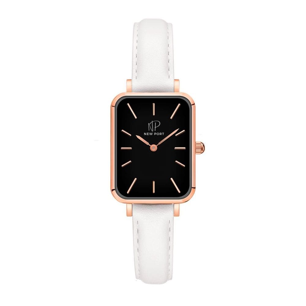 Relógio Feminino Quadrado Pulseira Branca Delicado New Port