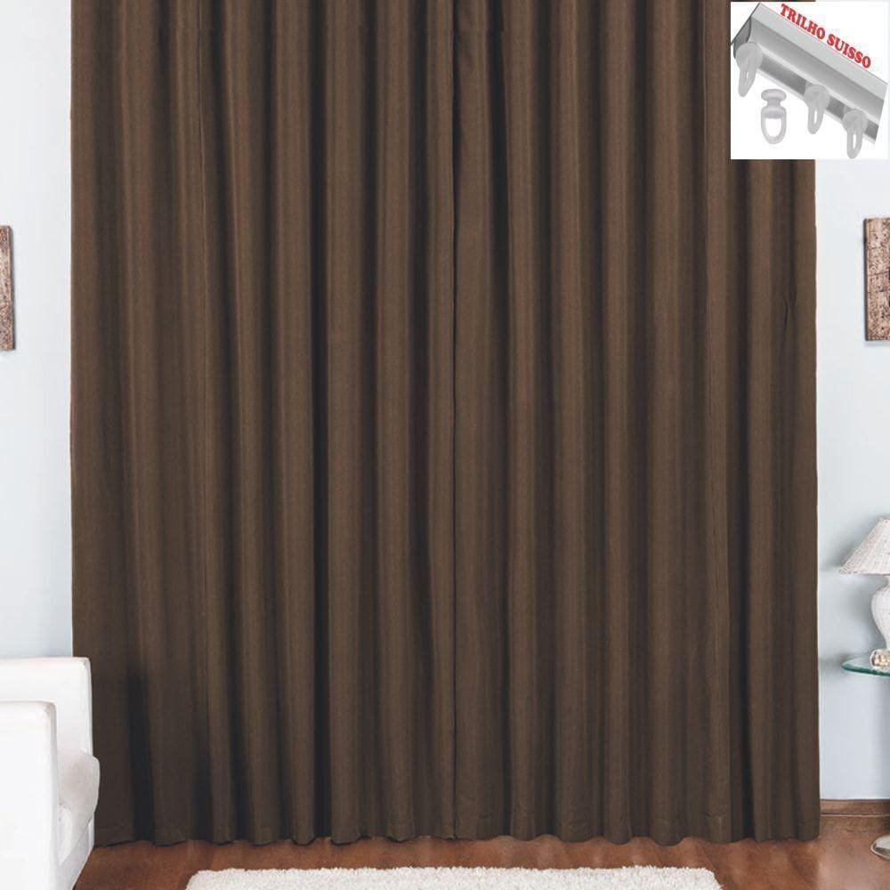 Cortina Pryme 4 Metros Sala Quarto Em Oxford Para Trilho Suisso - Tabaco