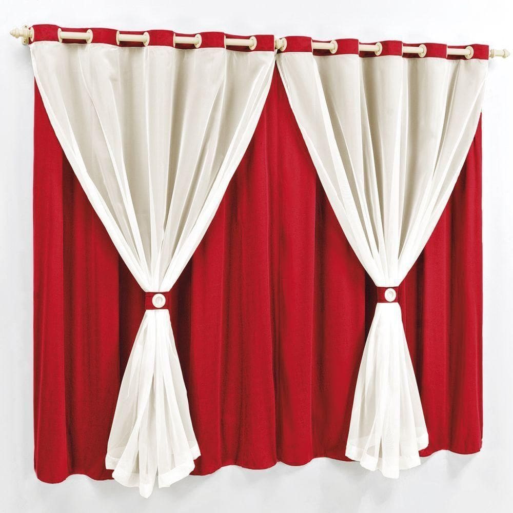Cortina 2 Mts Sala Quarto Malha Com Voal Trilho Comum Baratissima Vermelha