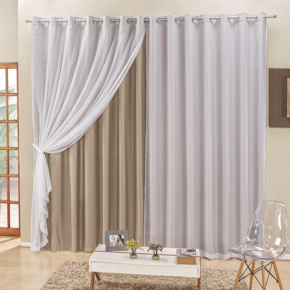 Cortina 4 Mts Sala Quarto Voal E Semiblackout Para Trilho Suisso Bege