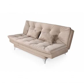 Sofá Cama Versátil 3 Lugares Império Reclinável Casal Pés De Alumínio Espuma D33 Suede Areia 376