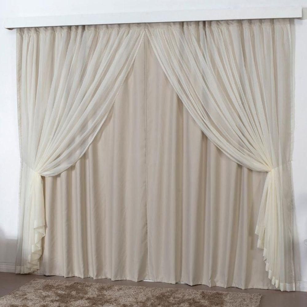 Cortina Mirage 2 Mts Sala Quarto Blackout Voal Trilho Suisso - Bege