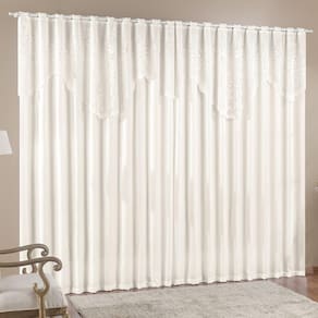 Cortina 3,00m X 2,50m Momento Sala Quarto Renda Com Microfibra P Varão Palha