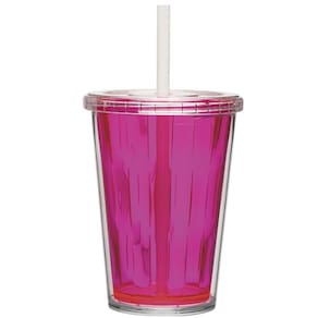 Copo Duplo Multiuso 670ml Com Tampa Canudo Liso Personalizar Cor:rosa