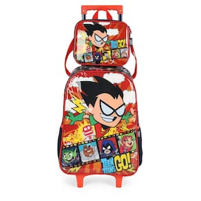 Kit Mochila Rodinhas Lancheira Luxcel Teen TitansGo Vermelho
