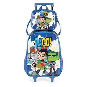 Kit Mochila Rodinhas Lancheira Luxcel Teen Titans Go Azul
