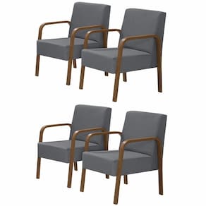 Kit 4 Poltronas Decorativas 1 Lugar Luna Braço Madeira D Salla Suede