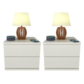 Kit 2 Mesas De Cabeceira 2 Gavetas 30 Cm Mdf Branco
