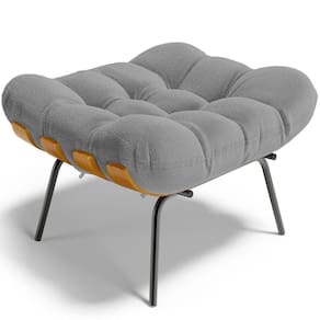 Puff Decorativo Sala De Estar Costela L02 Bouclê Cinza