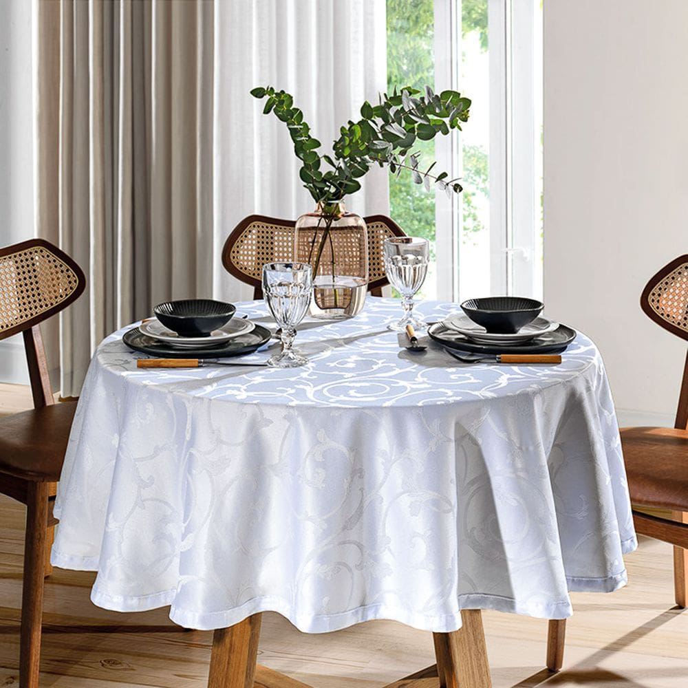 Toalha De Mesa Redonda 4 Lugares 1,60m Requinte II Dohler Branco