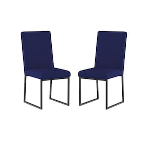 Kit 2 Cadeiras De Jantar Com Base Ferro Preto Luxo Balaqui Cor:azul Marinho Azul Marinho