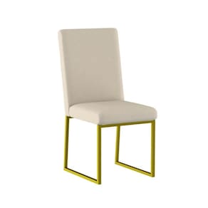 Cadeira De Jantar Com Base Ferro Dourado Luxo Balaqui Decor Cor:bege Bege