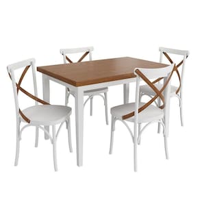 Conjunto Sala De Jantar E Cozinha Com 4 Cadeiras X Madeira Maciça Branco