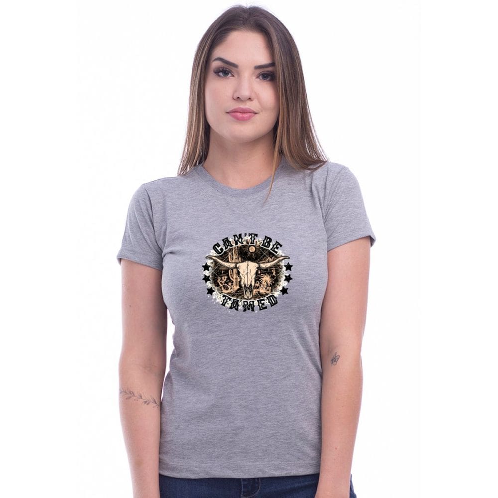 Camiseta Country Baby Look Feminina Cant Be Tamed Manga Curta Para Rodeio Festa