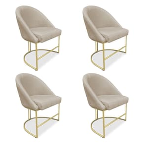 Kit 04 Cadeiras Poltrona De Jantar Bela Suede Base Metálica Industrial Dourado - Pallazio Bege