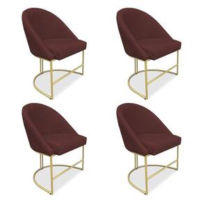 Kit 04 Cadeiras Poltrona De Jantar Bela Suede Marsala Base Metálica Industrial Dourado - Pallazio