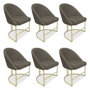 Kit 06 Cadeiras Poltrona De Jantar Bela Suede Base Metálica Industrial Dourado Marrom Rato