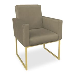 Poltrona Clarice Veludo Base Metálica Industrial Dourado - Pallazio Capuccino
