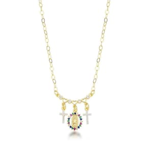Colar Divino Banhado A Ouro 18k Com Pingentes Cruz E Zircônias Coloridas