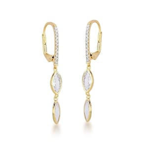 Brinco Argola Oval Com Duas Zirconias Pendentes Banhado A Ouro 18k