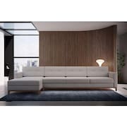 Sofá 4 Lugares Living com Chaise Esquerdo Pés e Base em Madeira Linho Cotton Cru
