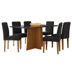 Mesa de Jantar Anitta 160x90 cm com Vidro Ype Preto e 6 Cadeiras Ana Ype Veludo Preto – New Ceval