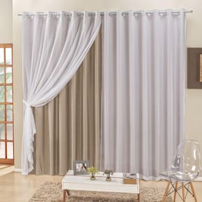 Cortina 3 Mts Sala Quarto Voal E Semiblackout Para Trilho Suisso Bege