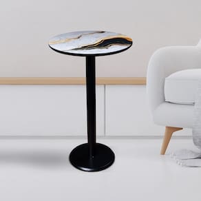 Mesa Lateral de Madeira Maciça, Pintura em Laca e Impressão 2d Aura Living Outdoor Espresso Móveis Preto/Marmorizado