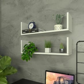 Kit 2 Prateleiras em U 60cm X15cm Organizador Escritório com Suporte Invisível Branco