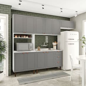 Cozinha Pérola com 4 Peças Paneleiro/torre Quente Aéreo 3 Portas Balcão 120 e Basculante Yescasa Branco/Cinza