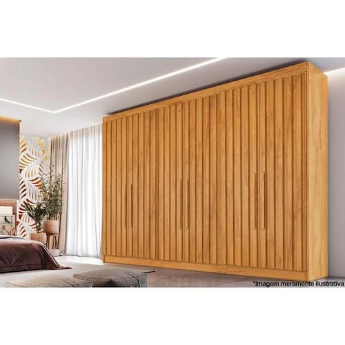 imagem-Guarda Roupa Casal Ripado 6 Portas 6 Gavetas - Potente-Peroba - Móveis Europa - Marrom