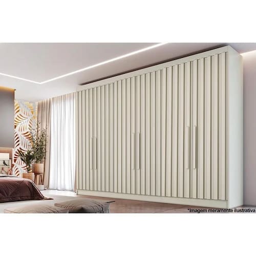 imagem-Guarda Roupa Casal Ripado 6 Portas 6 Gavetas - Potente-Off White - Móveis Europa