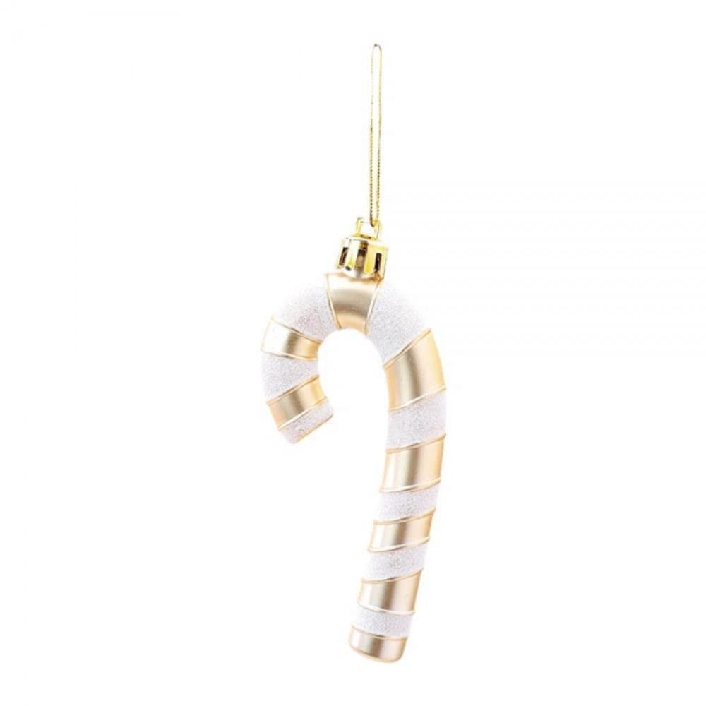 Enfeite Bengala Doce Natal Ouro E Branco 9cm 4un Cromus