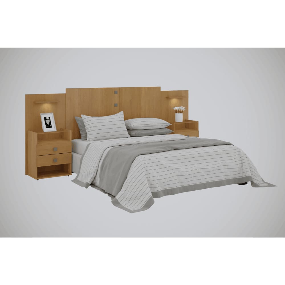 Cabeceira Ajustável Casal Queen Rubi com Led e Mesa de cabeceira D´Doro