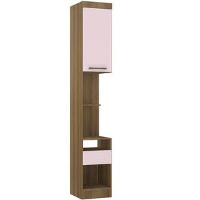 Mesa De Cabeceira Alta 38cm 1 Porta E 1 Gaveta Paris Luciane Móveis Avelã Pf Com Rosa Pf