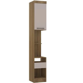 Mesa De Cabeceira Alta 38cm 1 Porta E 1 Gaveta Paris Luciane Móveis Avelã Pf Com Cinammon Pf