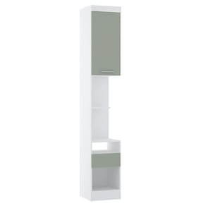 Mesa De Cabeceira Alta 38cm 1 Porta E 1 Gaveta Alpes Luciane Móveis Branco Pf Com Verde Pf