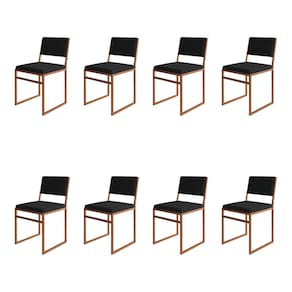 Kit 8 Cadeiras De Jantar Industrial Isa Assento Veludo Preto Base Cobre