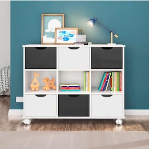 Nicho Organizador 6 Gavetas 3 Nichos com Rodízios Linus Cor Branco com Preto - Qmovi
