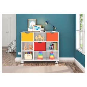Nicho Organizador 3 Gavetas 6 Nichos com Rodízios Linus Cor Colorido com Branco - Qmovi