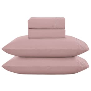 Jogo Cama Lençol Merit Queen Bordado Coroa de Louros Percal 300 Fios 4 Peças - Roxo Malva