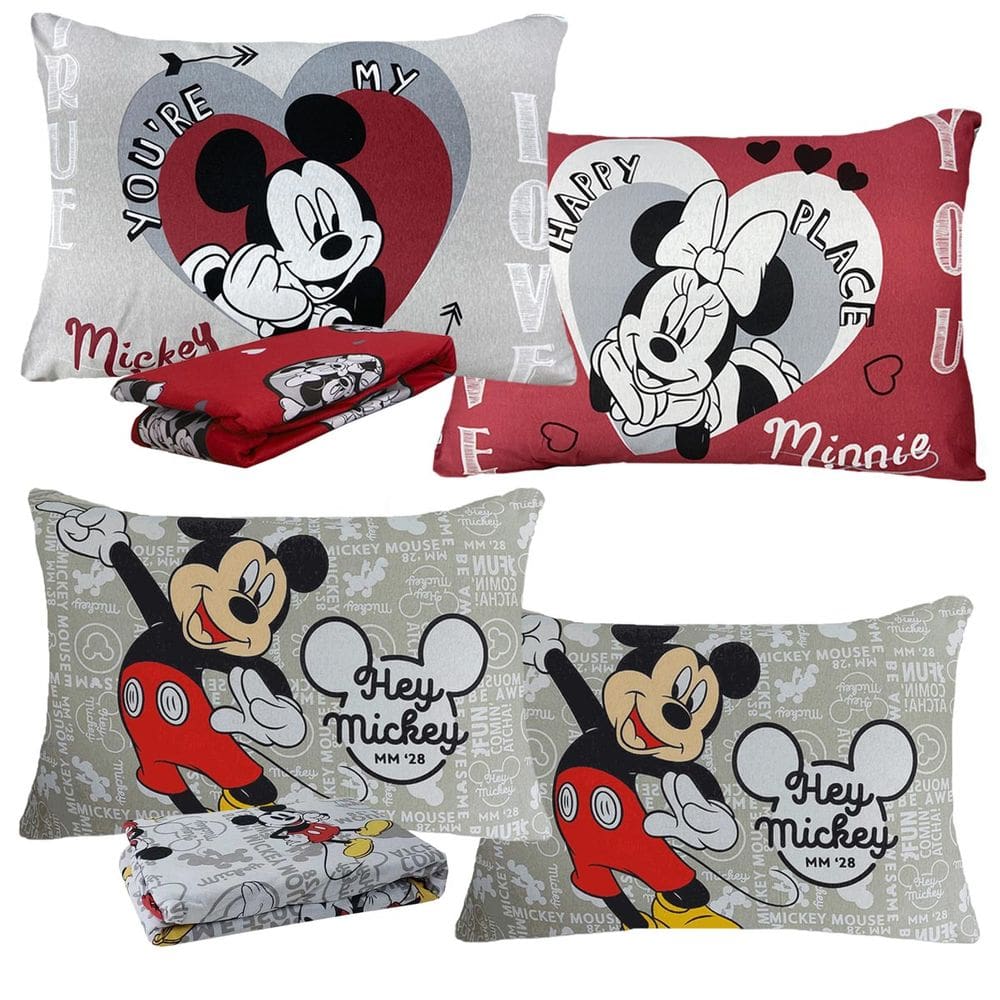 Kit 02 Jogos De Lençol Cama Casal Disney 3 Peças Infantil Mickey E Minnie Portallar