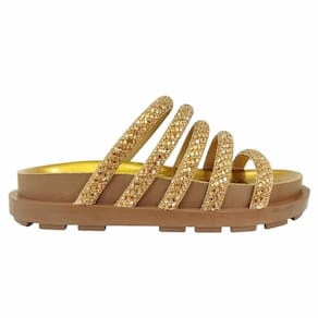 Chinelo Feminino Papete Pele Natural Tiras Brilho Casual 456