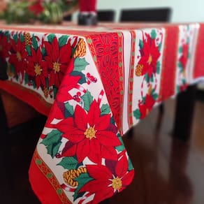 Toalha de Mesa Retangular150x220 Natal Flores Tecido Oxford 100% Poliester