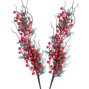 Kit 8 Jardim Galho Artificial Frutas Vermelhas Natal De 70cm