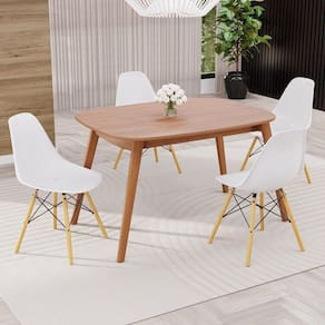 Conjunto Sala de Jantar Mesa Ceci com 4 Cadeiras Eames Espresso Móveis Natural/Branco