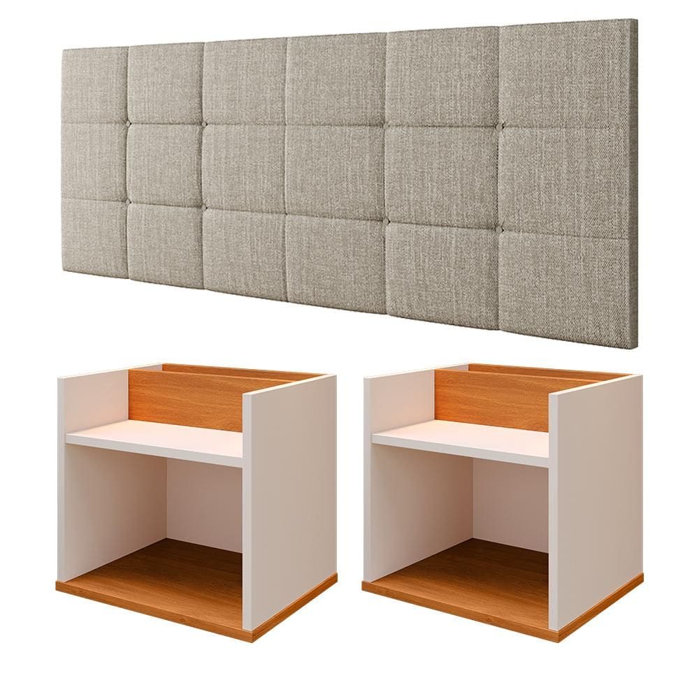 Jogo 2 Mesinhas Pequena Suspensa Retrô Madri Cabeceira Parede Modular Bia Cama Box Casal 1,40 Quarto