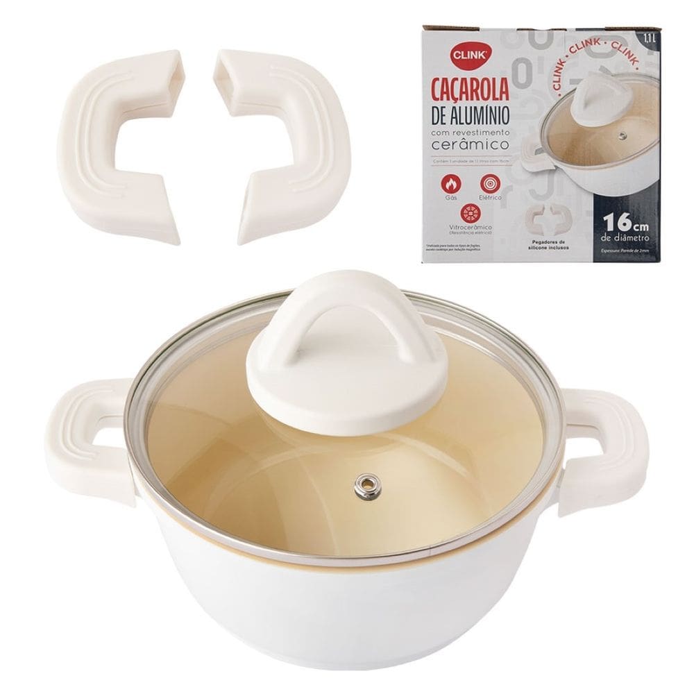 Panela 16 Cm Caçarola C/ Revestimento Cerâmica Antiaderente